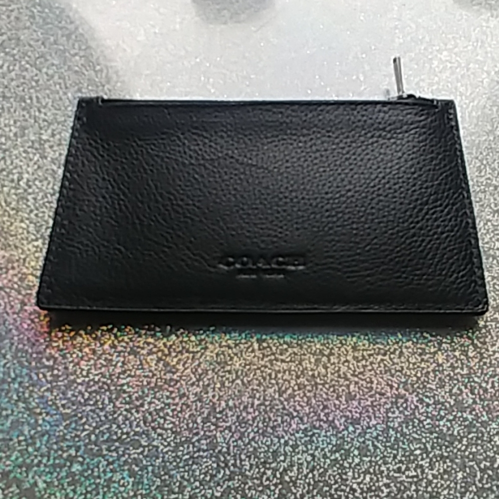 Coach black leather flat wallet